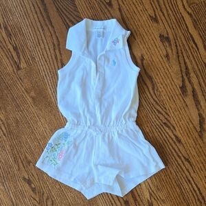 Ralph Lauren White Kids Romper with Floral Embroidery